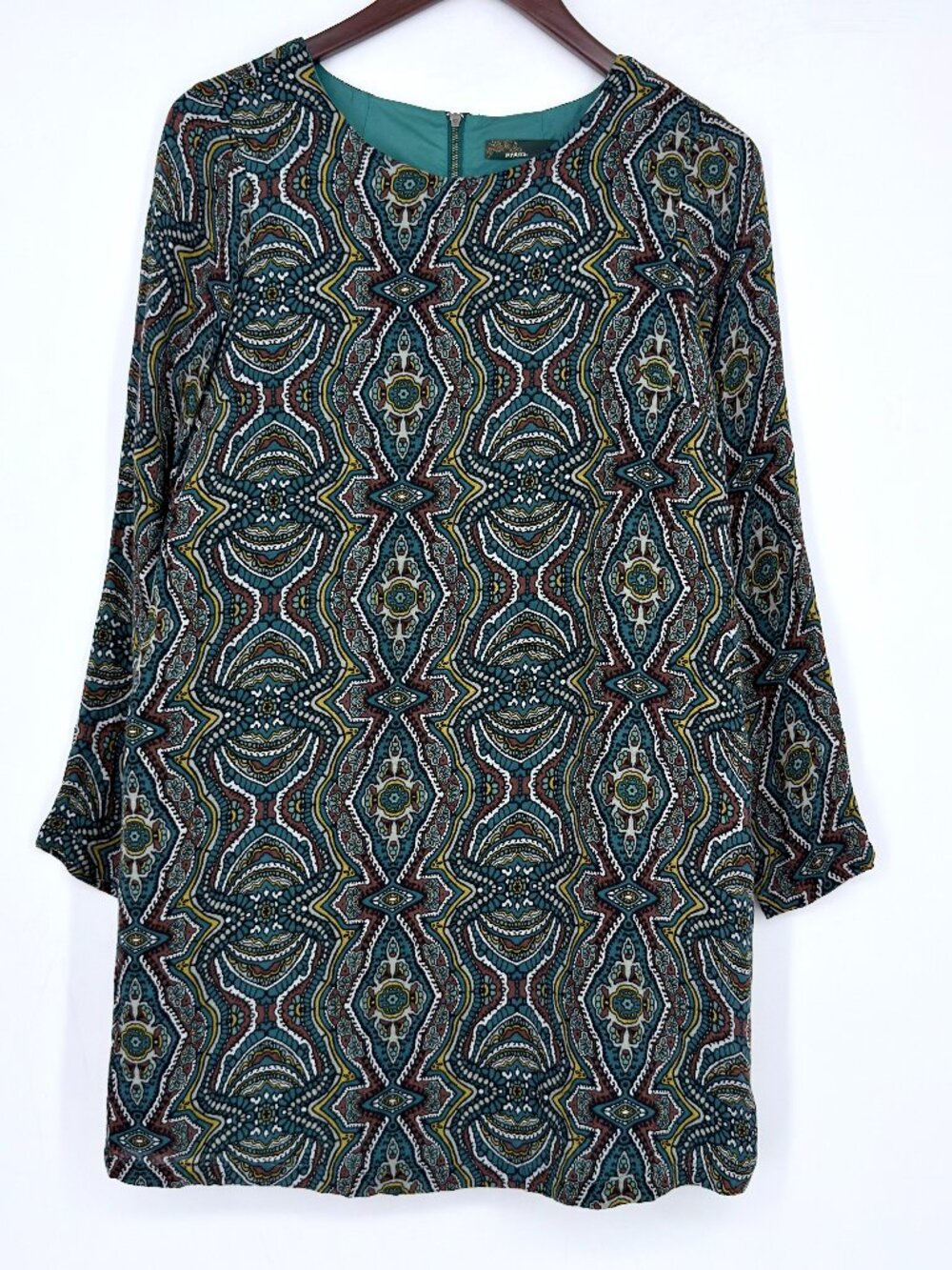 prAna Cece Shift Dress Womens Size Small Teal Geometric Print Back Zip Lined